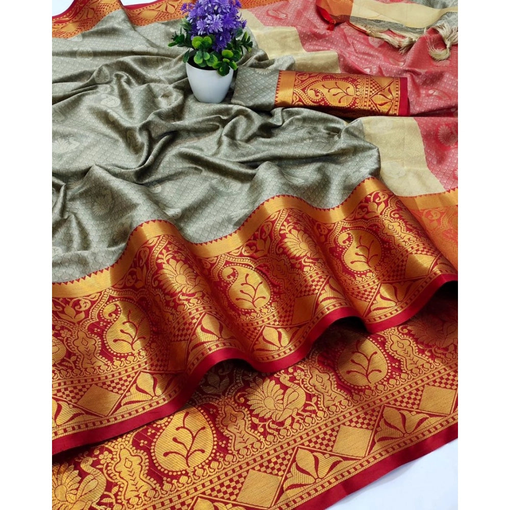 Cotton Blend Emboss Woven Pattern Sarees