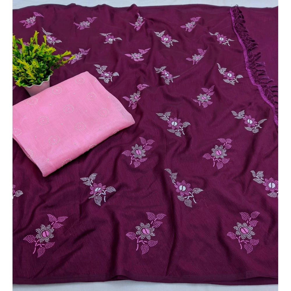 Vichitra Silk Floral Rubber Printed Sarees