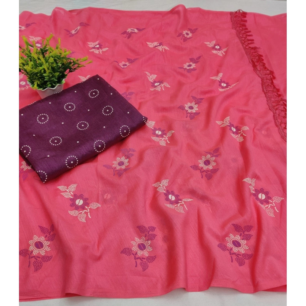 Vichitra Silk Floral Rubber Printed Sarees