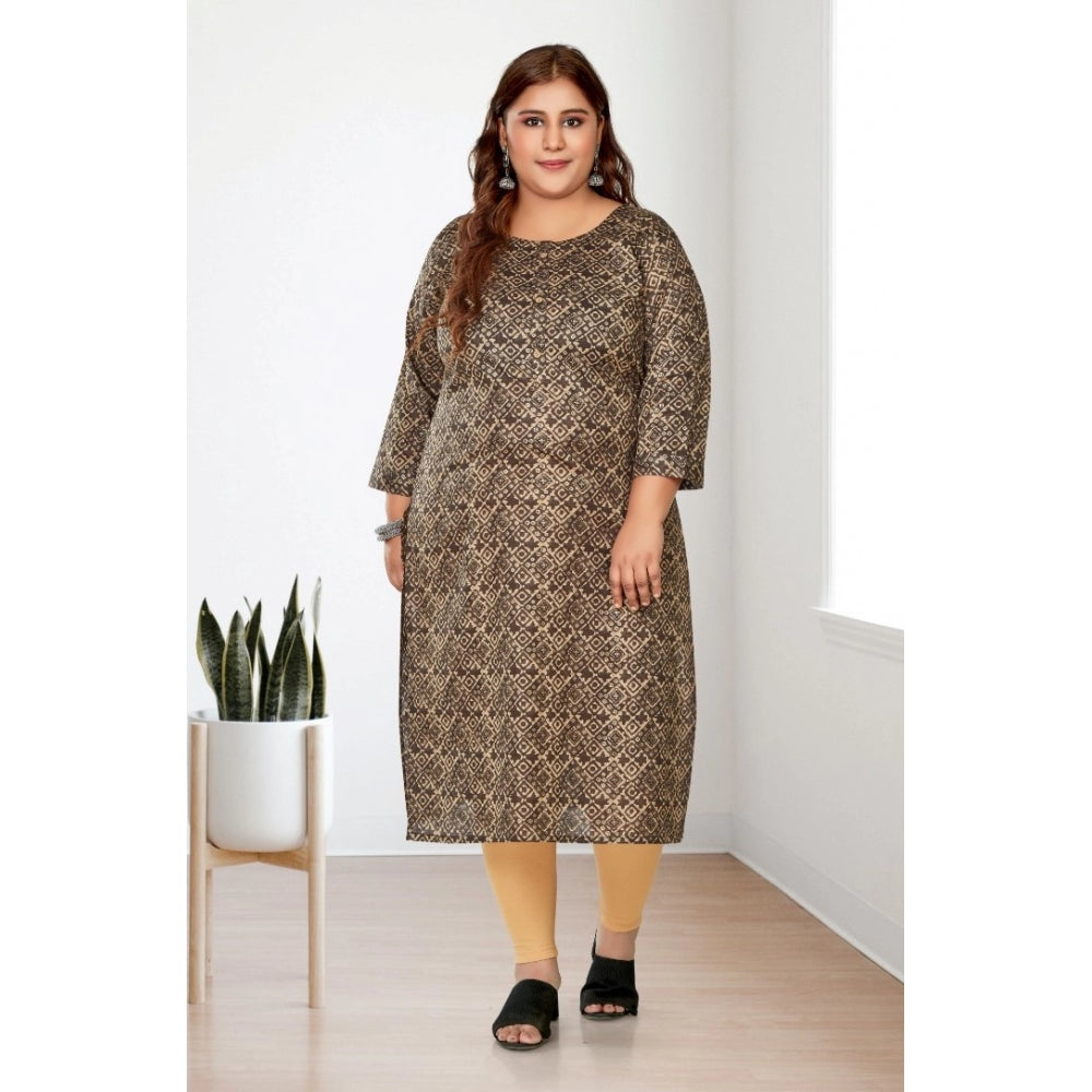 Casual 3/4th Sleeve Golden Foil Printed Capsule Cotton Straight Kurti