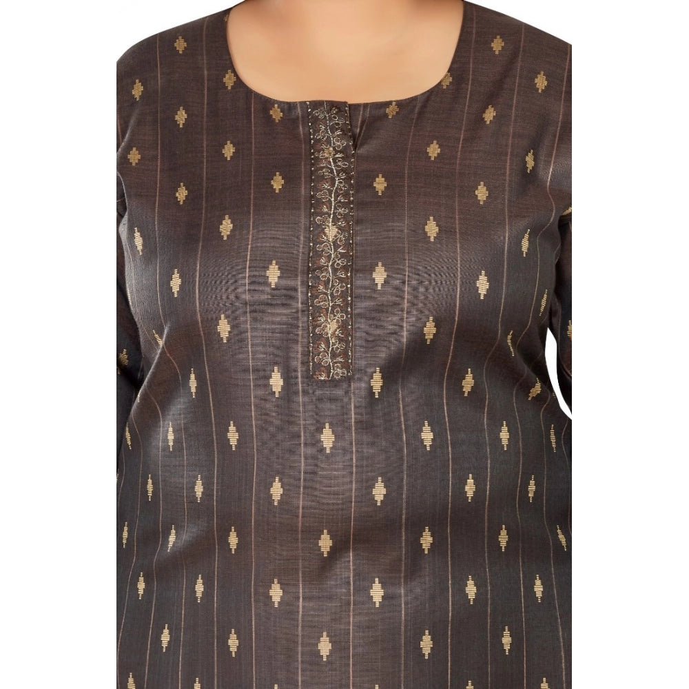 Casual 3/4th Sleeve Golden Embroided Cotton Mix Straight Kurti