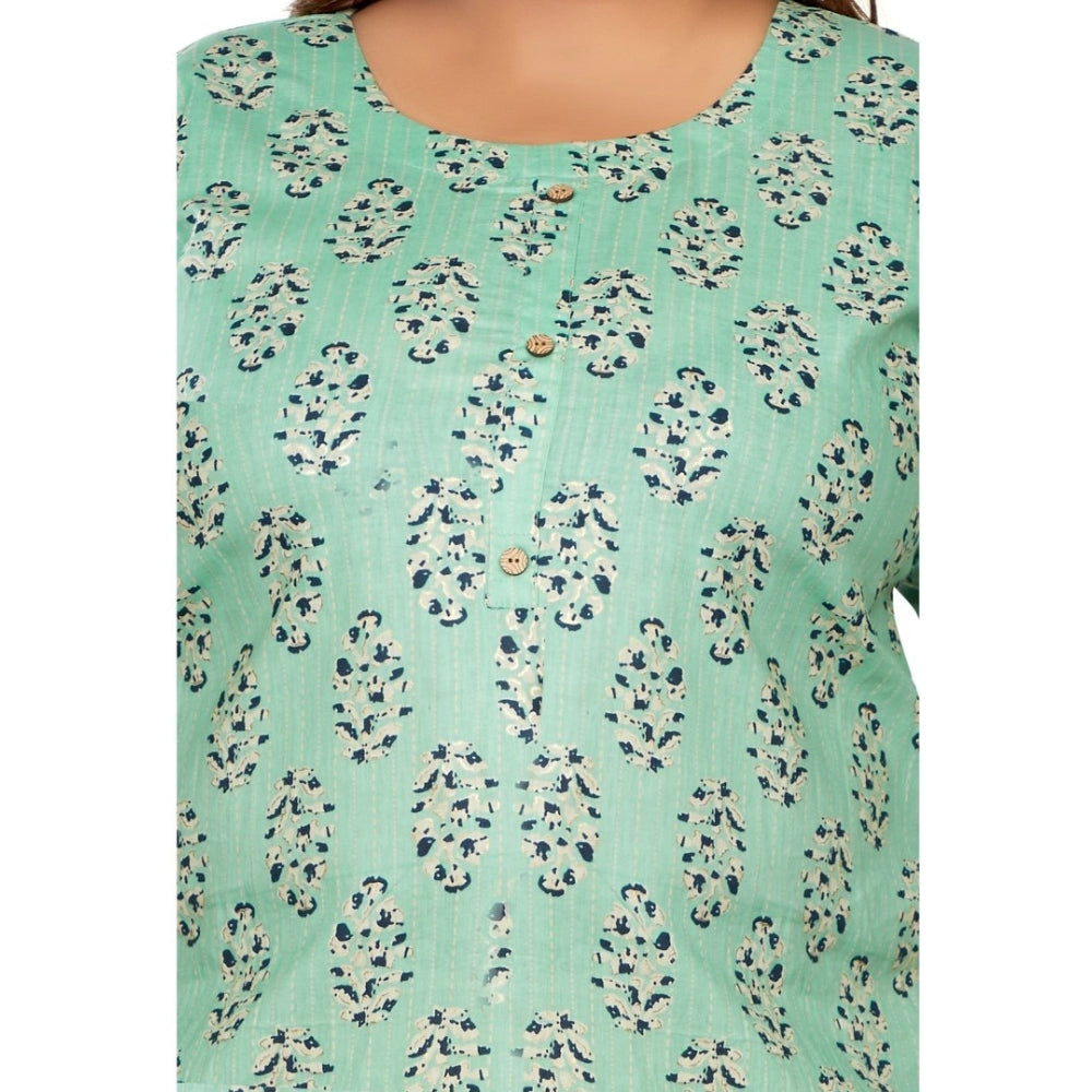 Casual 3/4th Sleeve Golden Foil Printed Pure Cotton Straight Kurti