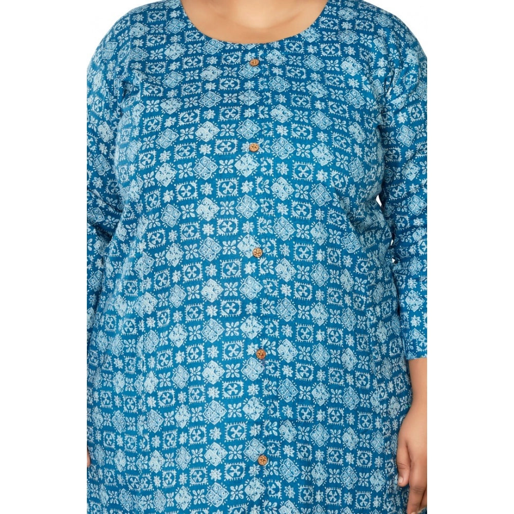 Casual 3/4th Sleeve Regular Printed Pure Cotton Prince Cut A-Line Kurti