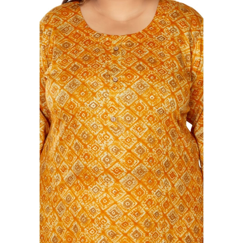 Casual 3/4th Sleeve Golden Foil Printed Capsule Cotton Straight Kurti