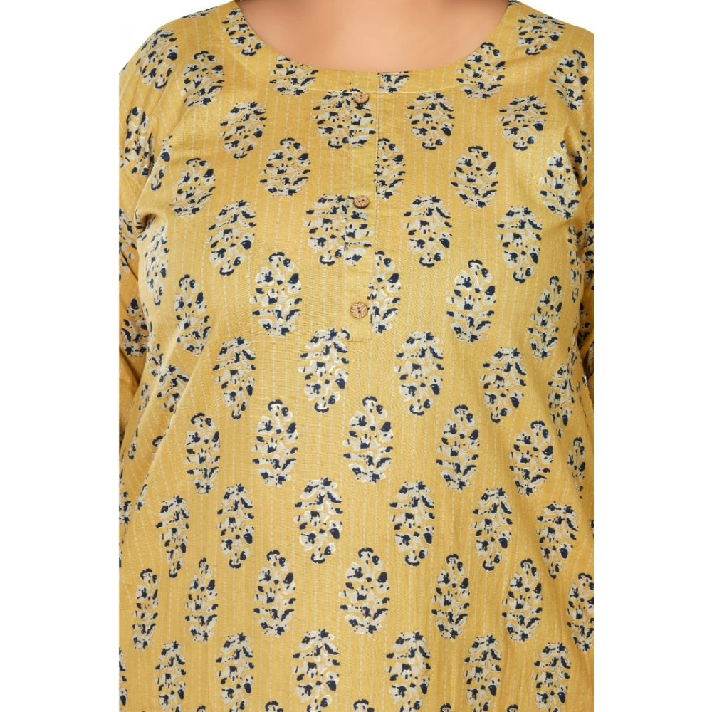 Casual 3/4th Sleeve Golden Foil Printed Pure Cotton Straight Kurti