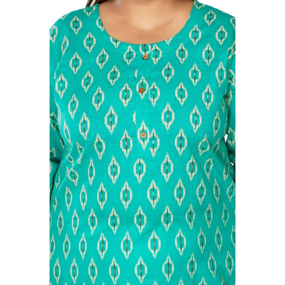 Casual 3/4th Sleeve Ikkat Printed Pure Cotton Straight Kurti