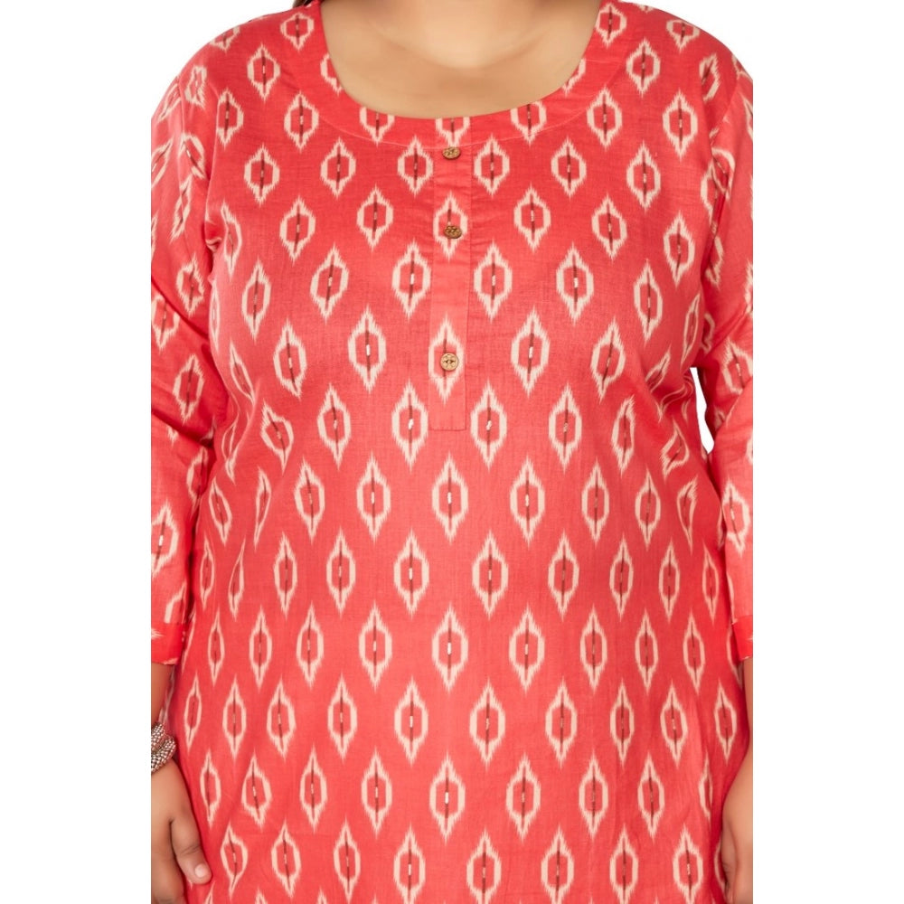 Casual 3/4th Sleeve Ikkat Printed Pure Cotton Straight Kurti