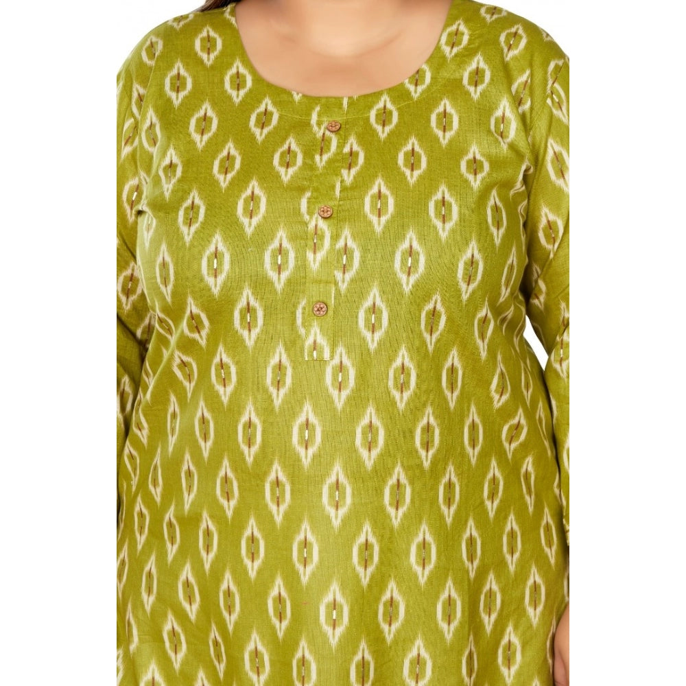 Casual 3/4th Sleeve Ikkat Printed Pure Cotton Straight Kurti