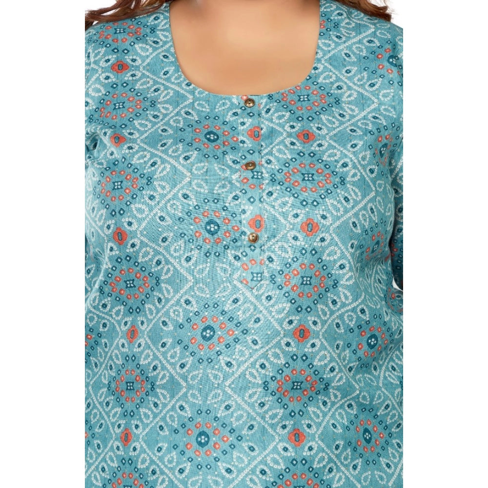 Casual 3/4th Sleeve Golden Foil Printed Rayon Straight Kurti