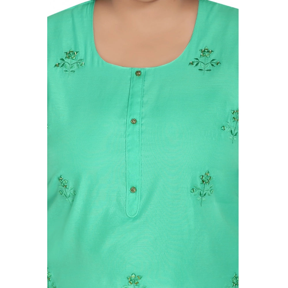 Casual 3/4th Sleeve Rayon Mirror Embroidered Straight Kurti