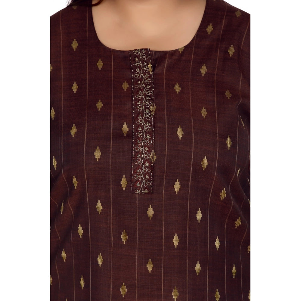 Casual 3/4th Sleeve Cotton Mix Golden Embroidered Straight Kurti