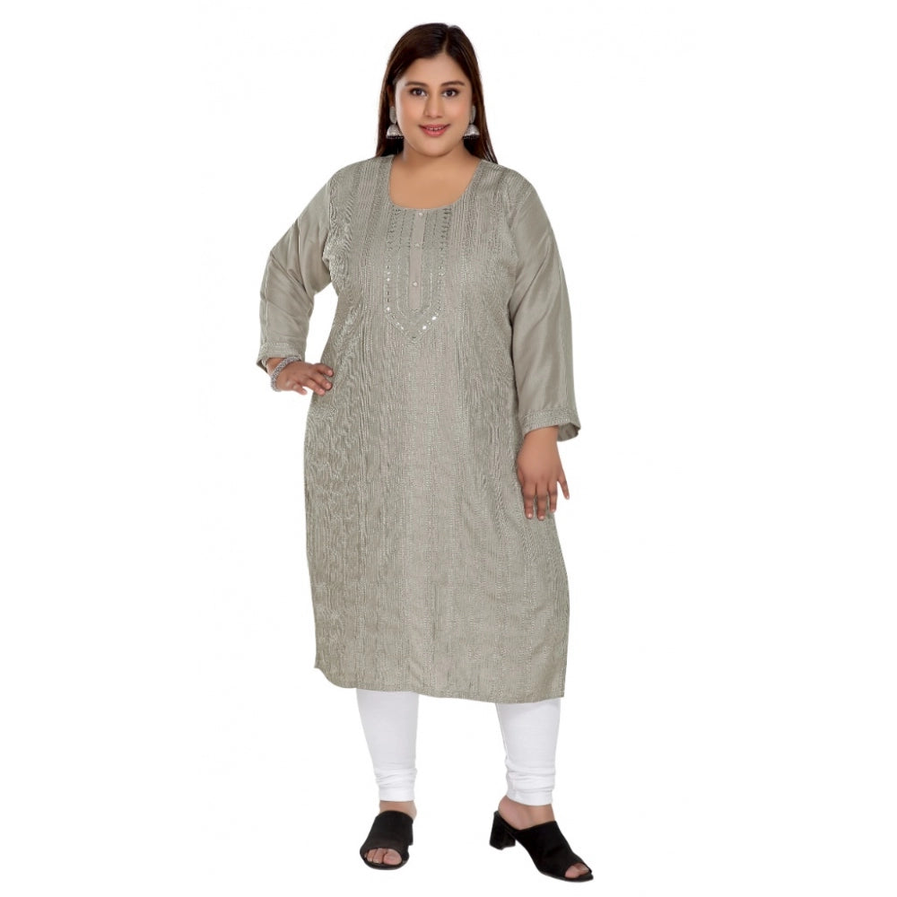 Casual 3/4th Sleeve Imported Fabric Self Embroidered Straight Kurti With Lining