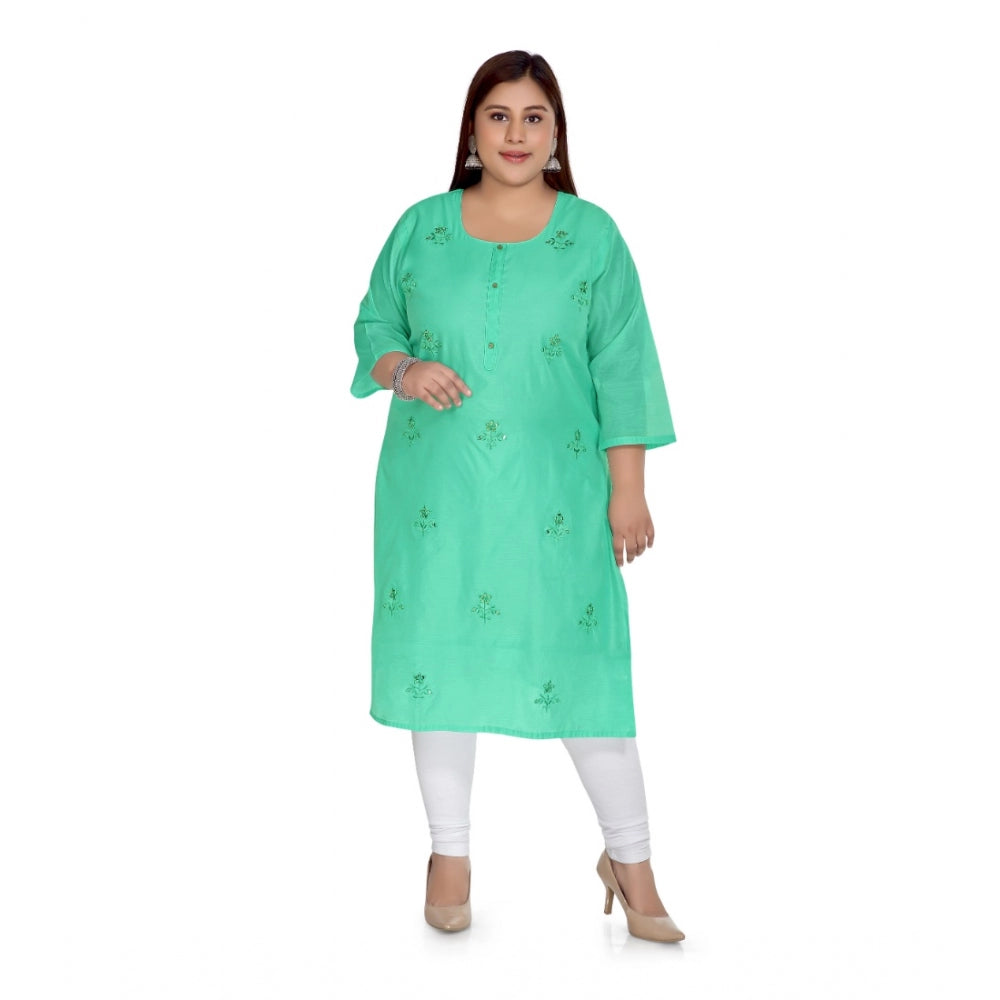 Casual 3/4th Sleeve Rayon Mirror Embroidered Straight Kurti