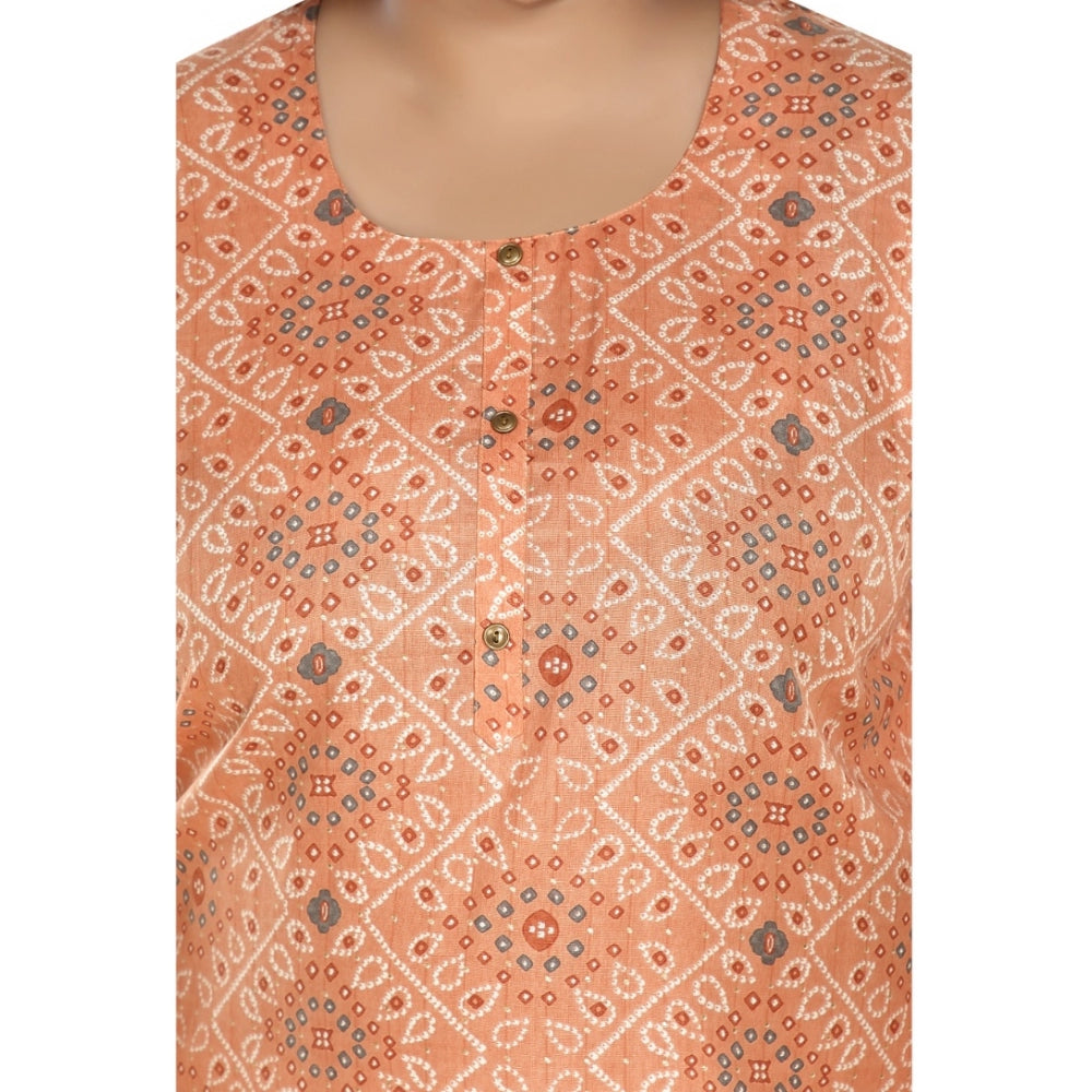 Casual 3/4th Sleeve Rayon Golden Foil Printed Straight Kurti