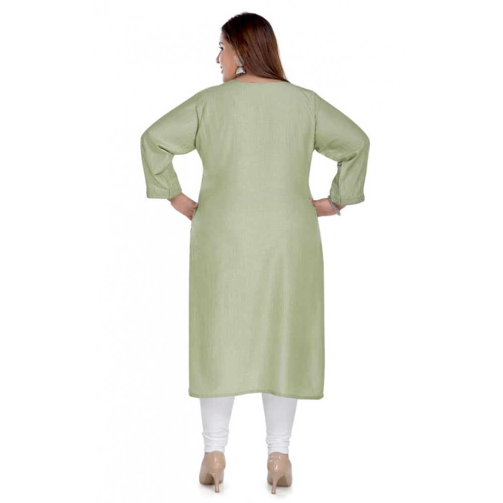 Casual 3/4th Sleeve Imported Fabric Self Embroidered Straight Kurti With Lining