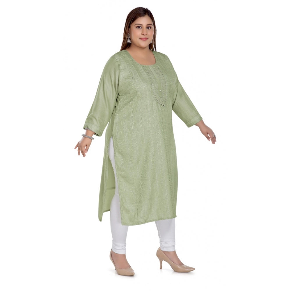 Casual 3/4th Sleeve Imported Fabric Self Embroidered Straight Kurti With Lining