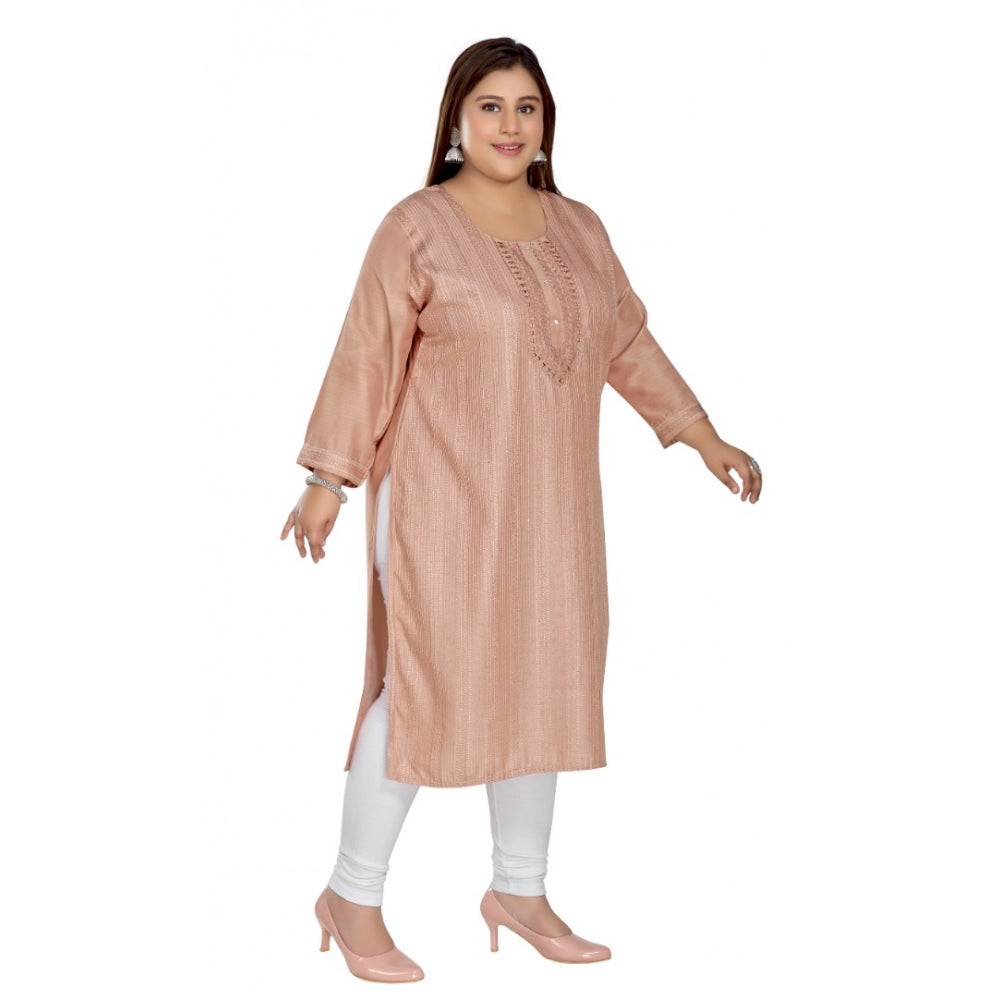 Casual 3/4th Sleeve Imported Fabric Self Embroidered Straight Kurti With Lining