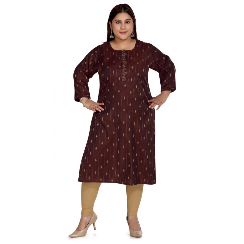 Casual 3/4th Sleeve Cotton Mix Golden Embroidered Straight Kurti