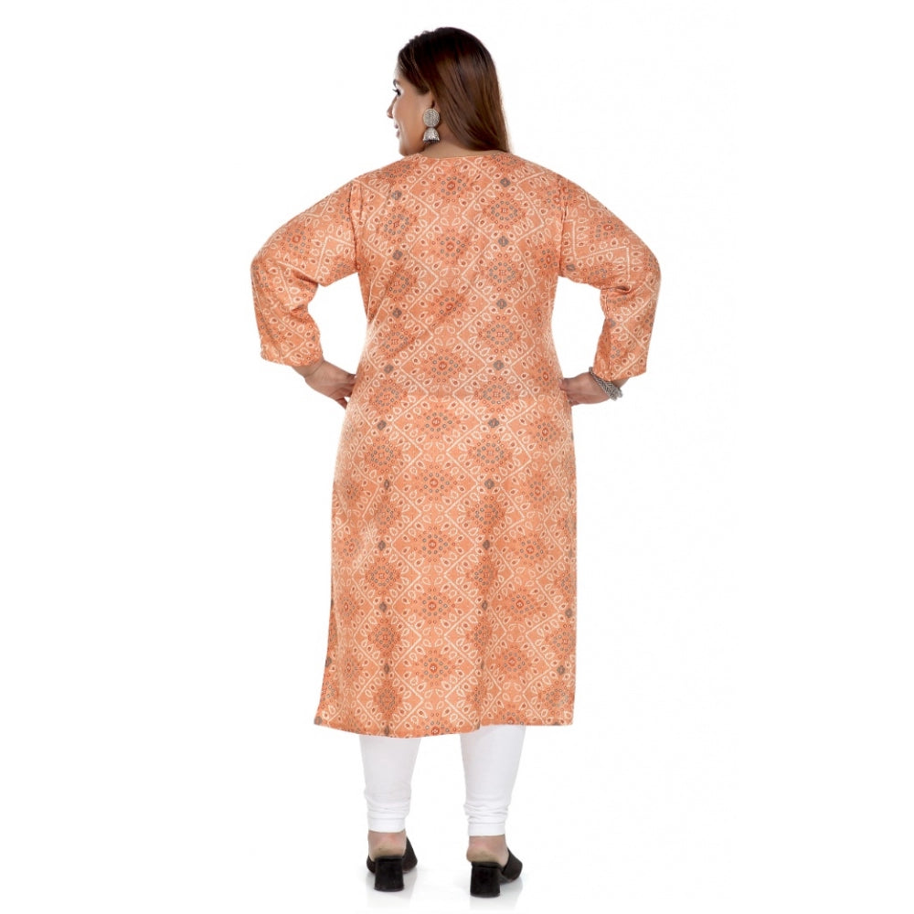 Casual 3/4th Sleeve Rayon Golden Foil Printed Straight Kurti