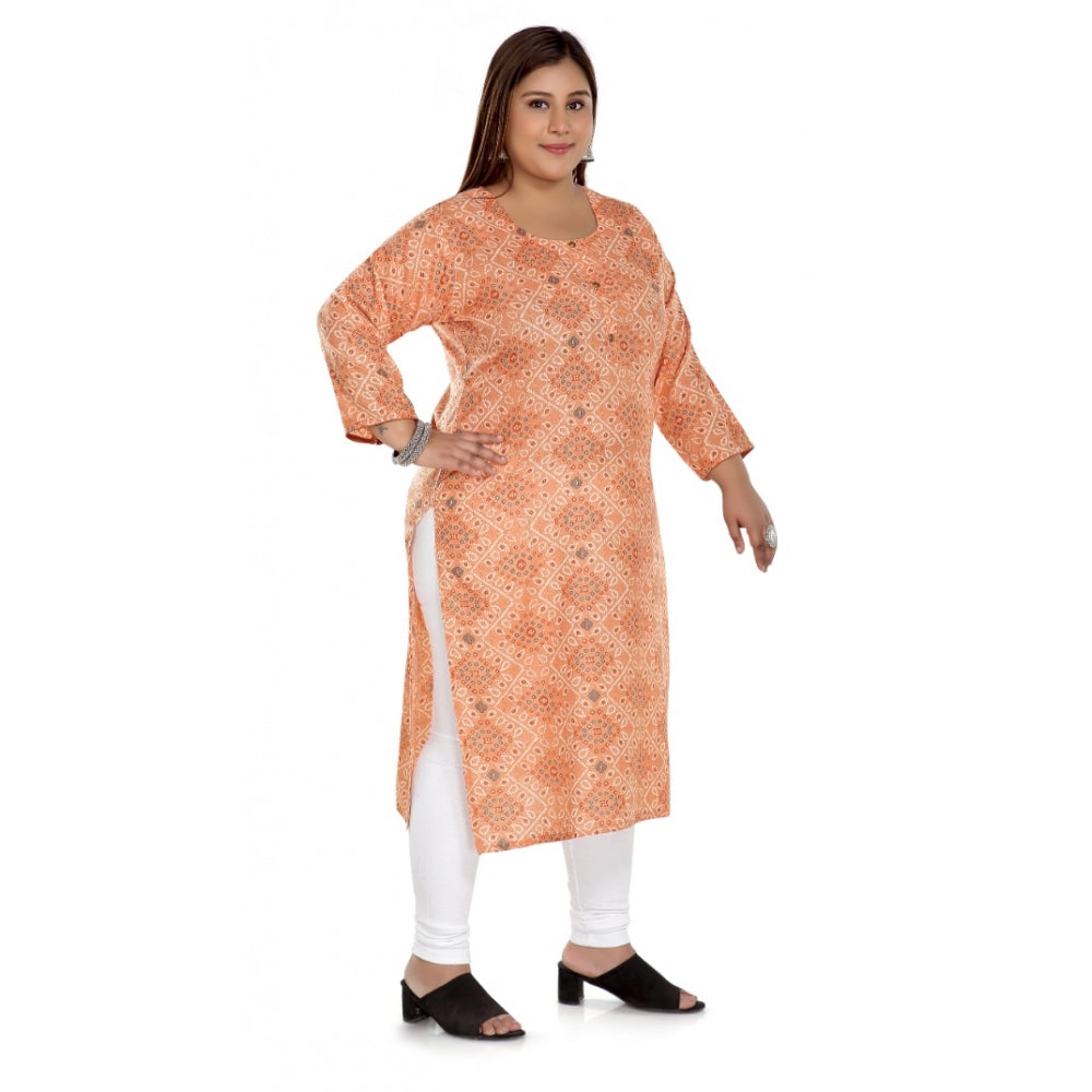 Casual 3/4th Sleeve Rayon Golden Foil Printed Straight Kurti