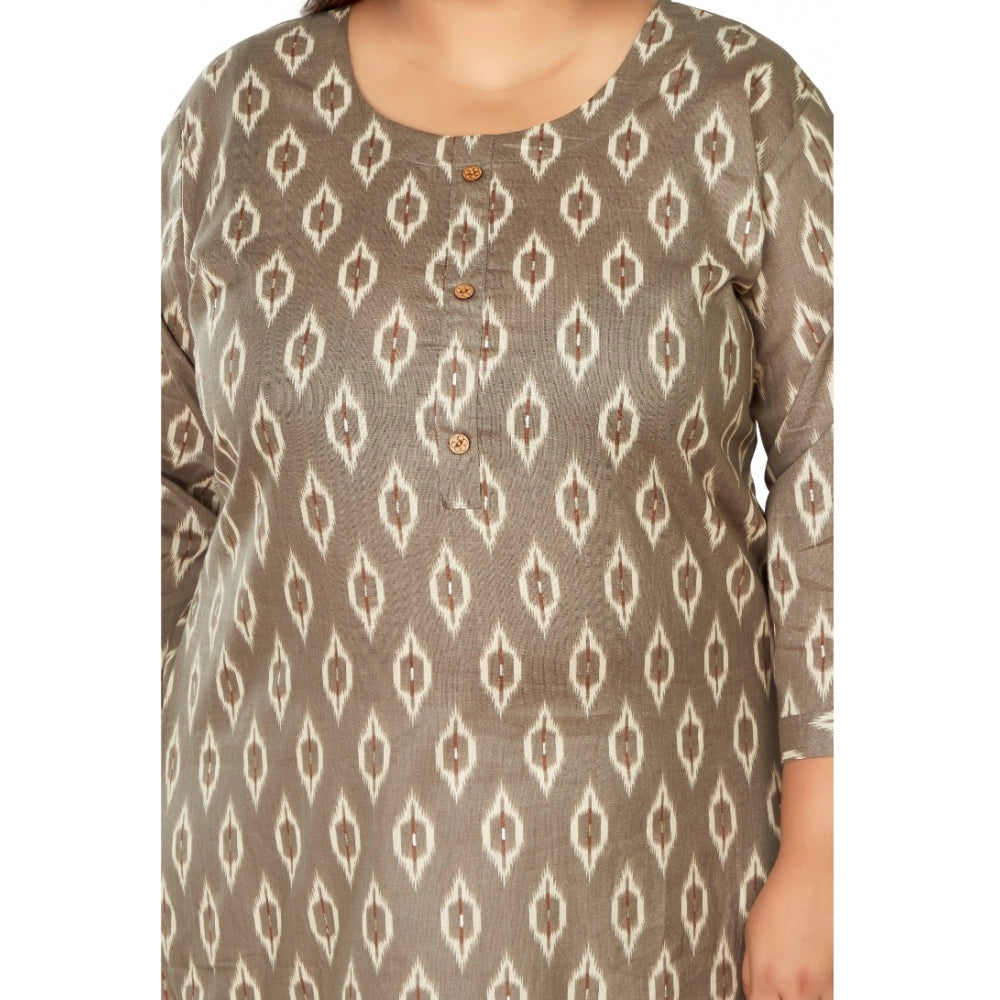 Casual 3/4th Sleeve Pure Cotton Ikkat Printed Straight Kurti