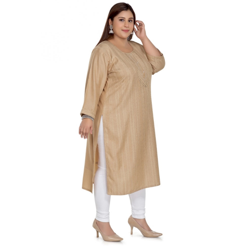 Casual 3/4th Sleeve Imported Fabric Self Embroidered Straight Kurti With Lining