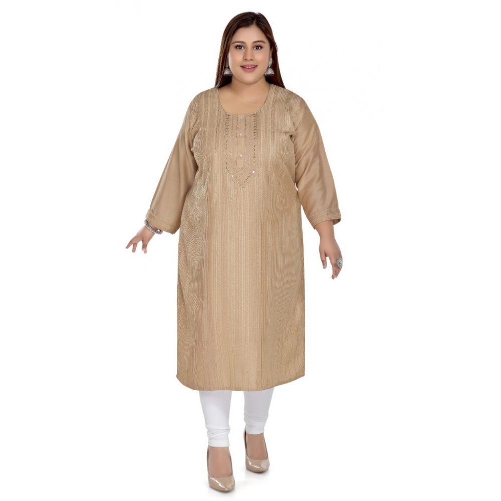 Casual 3/4th Sleeve Imported Fabric Self Embroidered Straight Kurti With Lining