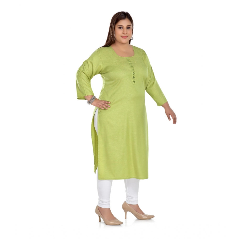 Casual 3/4th Sleeve Rayon Mirror Embroidered Straight Kurti