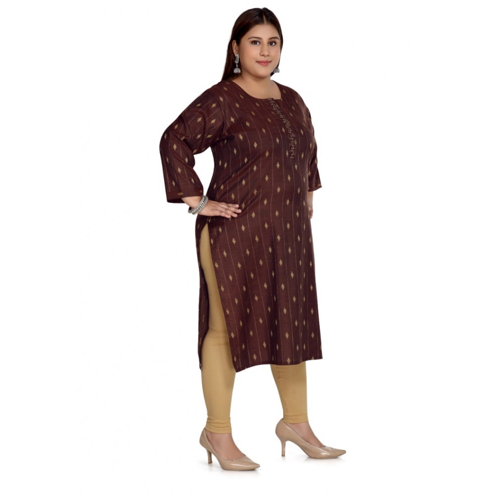 Casual 3/4th Sleeve Cotton Mix Golden Embroidered Straight Kurti