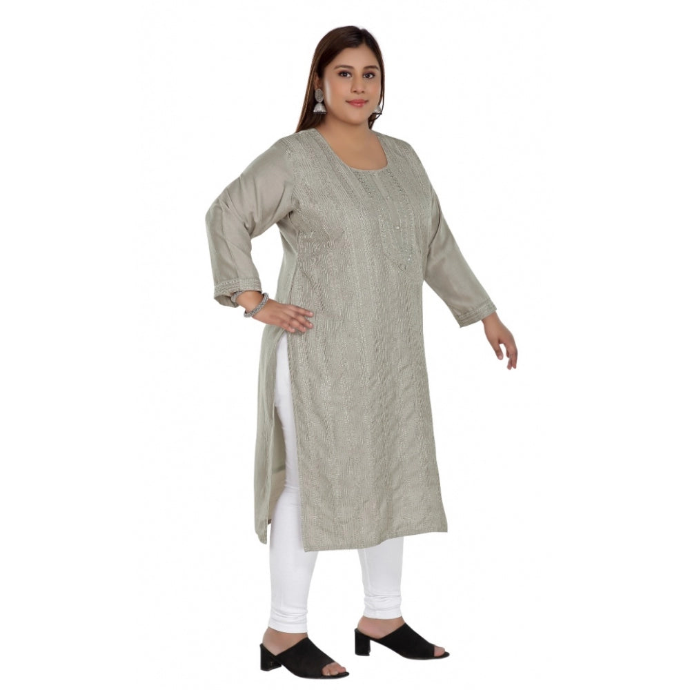 Casual 3/4th Sleeve Imported Fabric Self Embroidered Straight Kurti With Lining