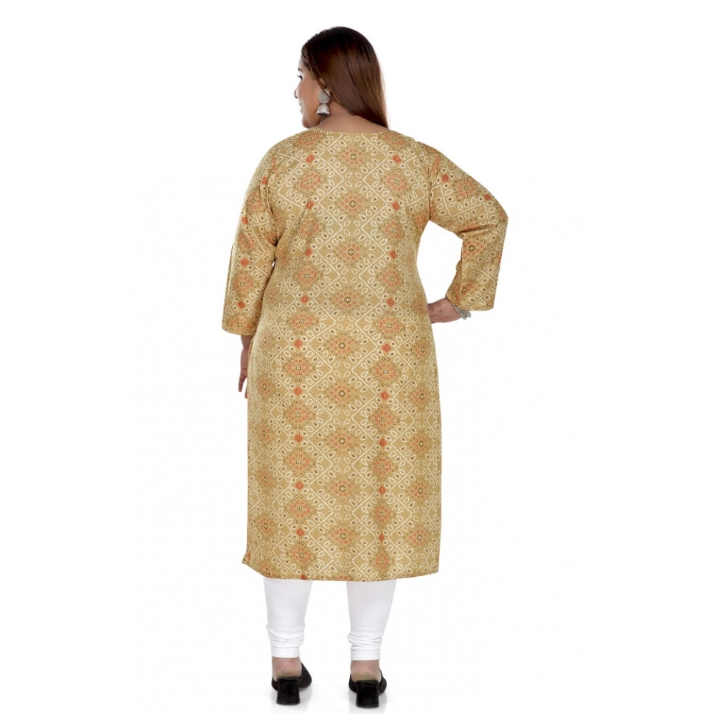 Casual 3/4th Sleeve Rayon Golden Foil Printed Straight Kurti