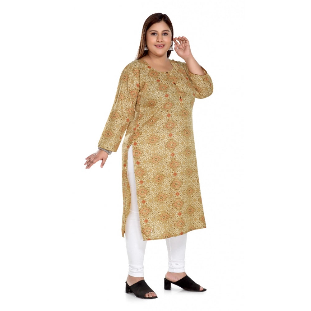 Casual 3/4th Sleeve Rayon Golden Foil Printed Straight Kurti