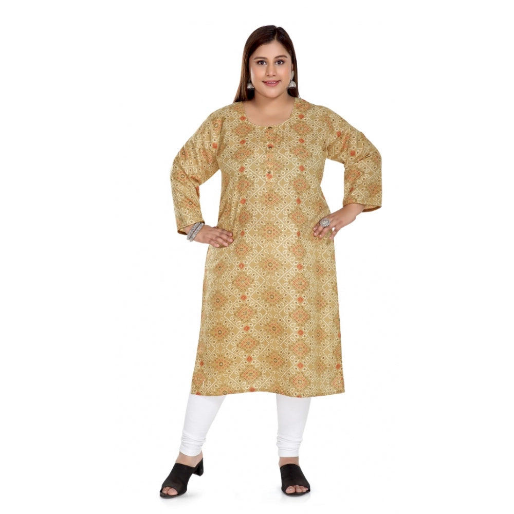 Casual 3/4th Sleeve Rayon Golden Foil Printed Straight Kurti