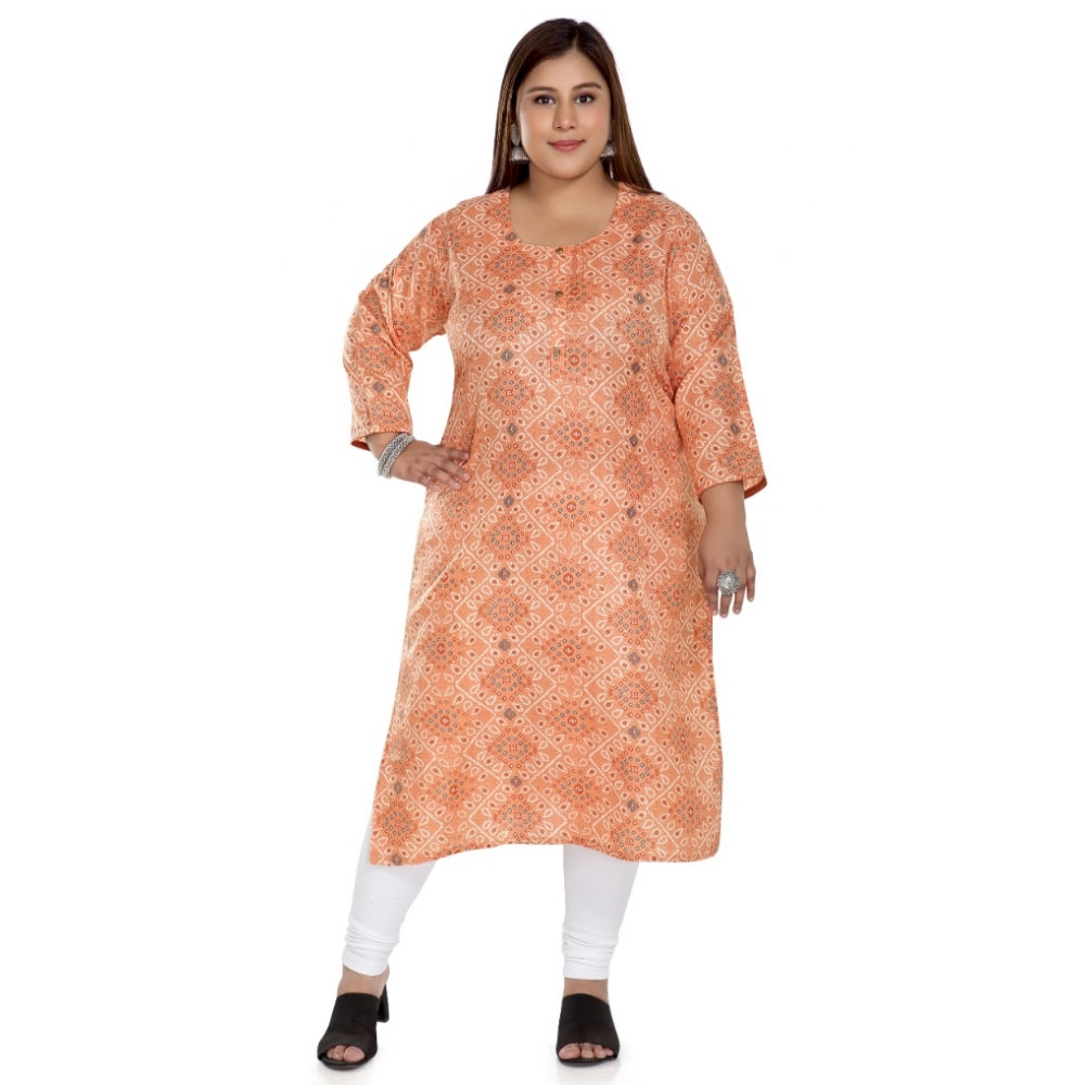 Casual 3/4th Sleeve Rayon Golden Foil Printed Straight Kurti