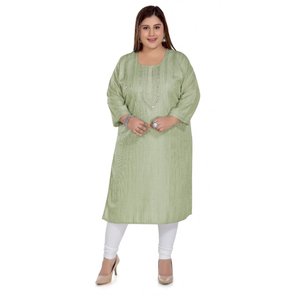 Casual 3/4th Sleeve Imported Fabric Self Embroidered Straight Kurti With Lining