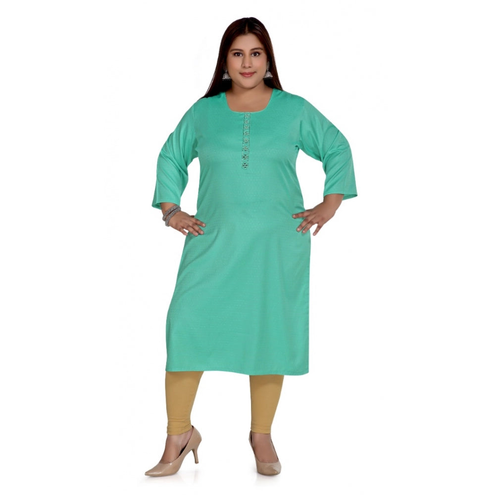 Casual 3/4th Sleeve Rayon Mirror Embroidered Straight Kurti