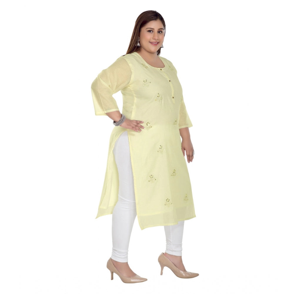 Casual 3/4th Sleeve Rayon Mirror Embroidered Straight Kurti