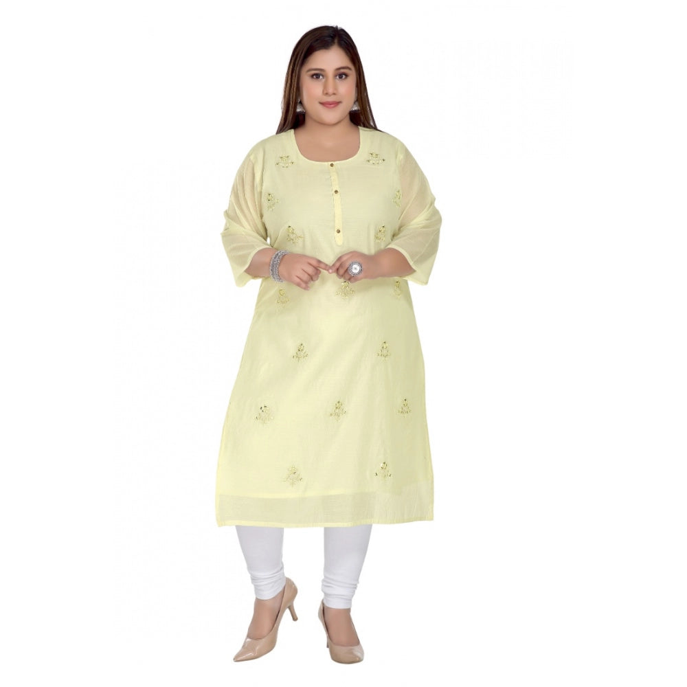 Casual 3/4th Sleeve Rayon Mirror Embroidered Straight Kurti