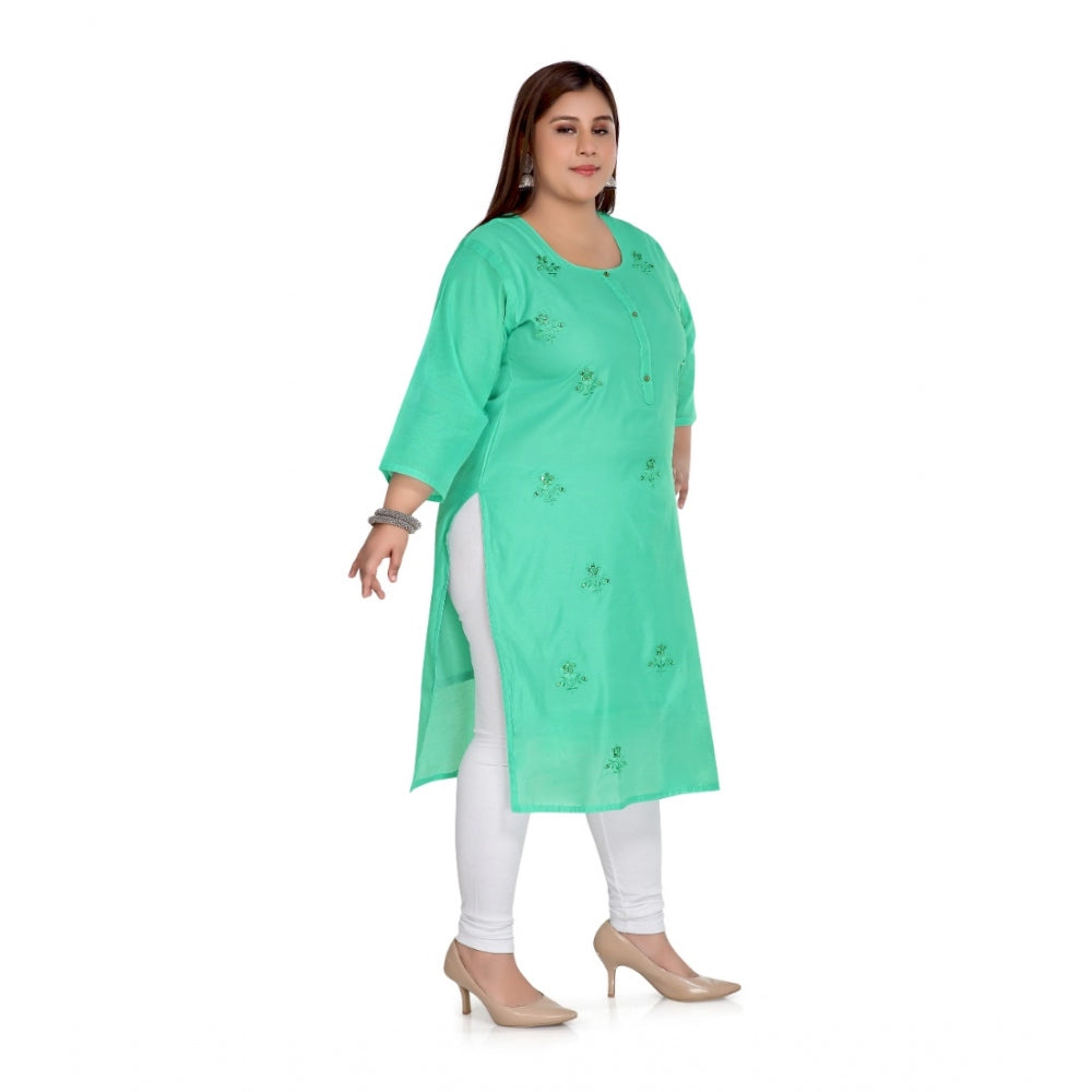 Casual 3/4th Sleeve Rayon Mirror Embroidered Straight Kurti