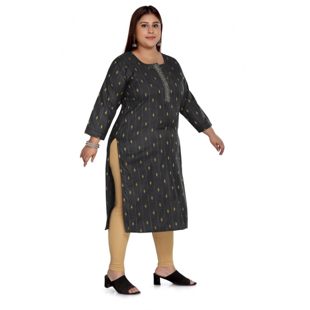 Casual 3/4th Sleeve Cotton Mix Golden Embroidered Straight Kurti