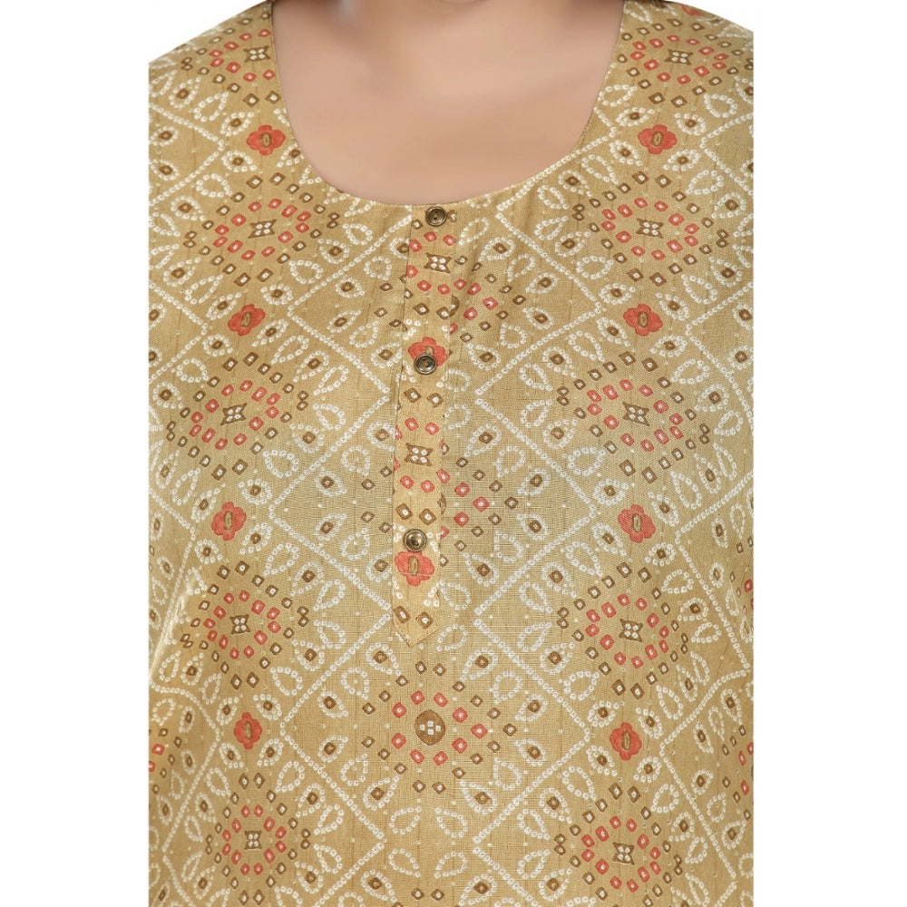 Casual 3/4th Sleeve Rayon Golden Foil Printed Straight Kurti