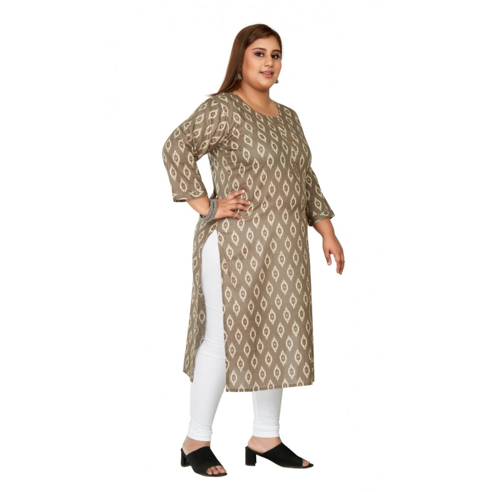 Casual 3/4th Sleeve Pure Cotton Ikkat Printed Straight Kurti