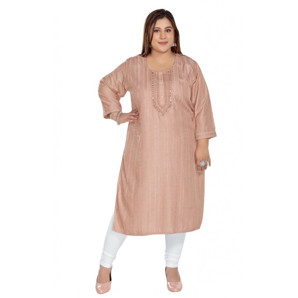 Casual 3/4th Sleeve Imported Fabric Self Embroidered Straight Kurti With Lining