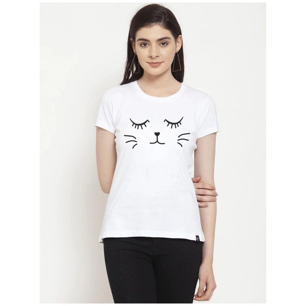 Cotton Blend Graphic Cat Printed T-Shirt