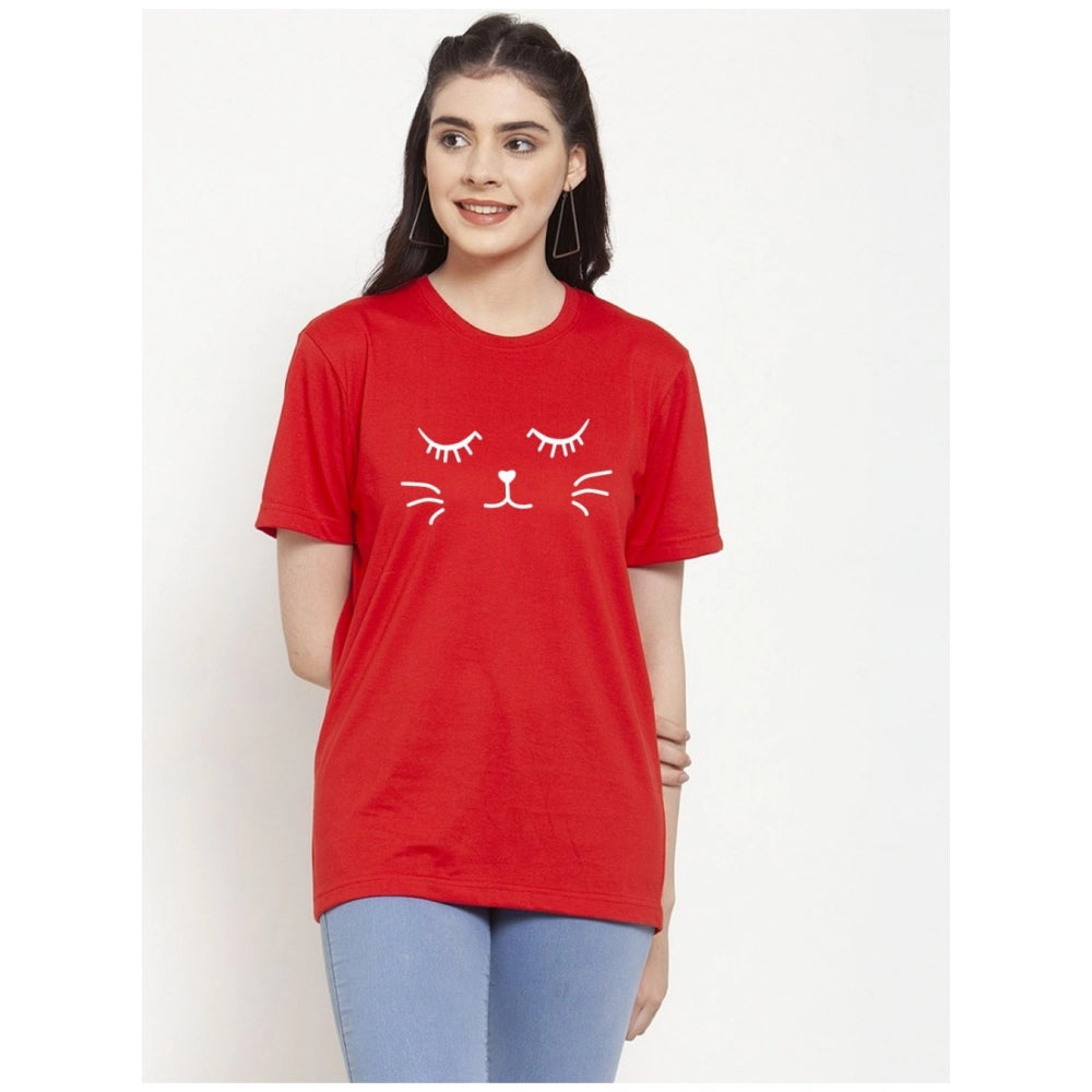 Cotton Blend Graphic Cat Printed T-Shirt