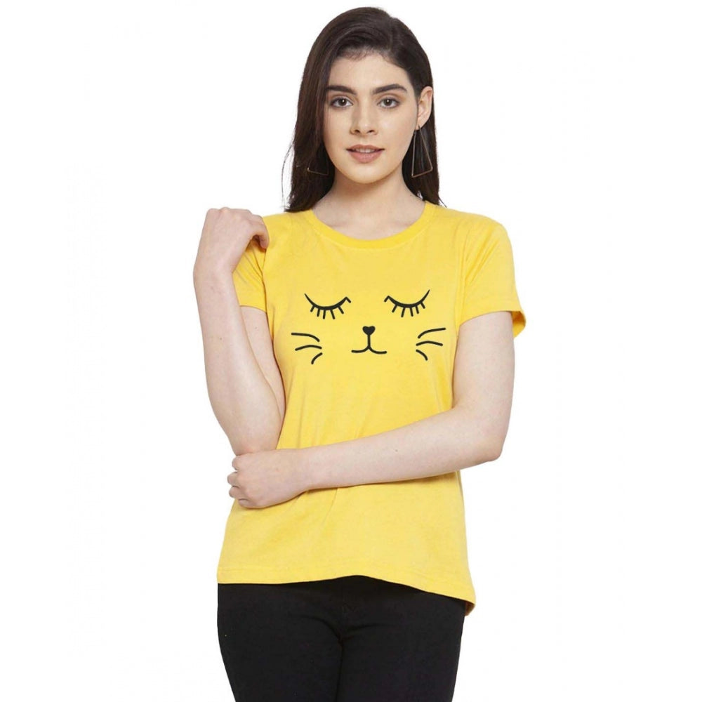 Cotton Blend Graphic Cat Printed T-Shirt