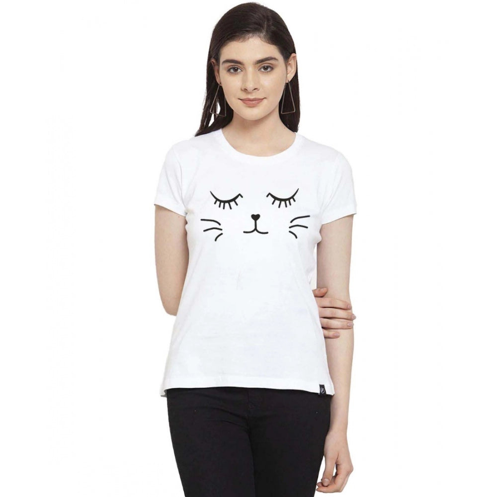 Cotton Blend Graphic Cat Printed T-Shirt