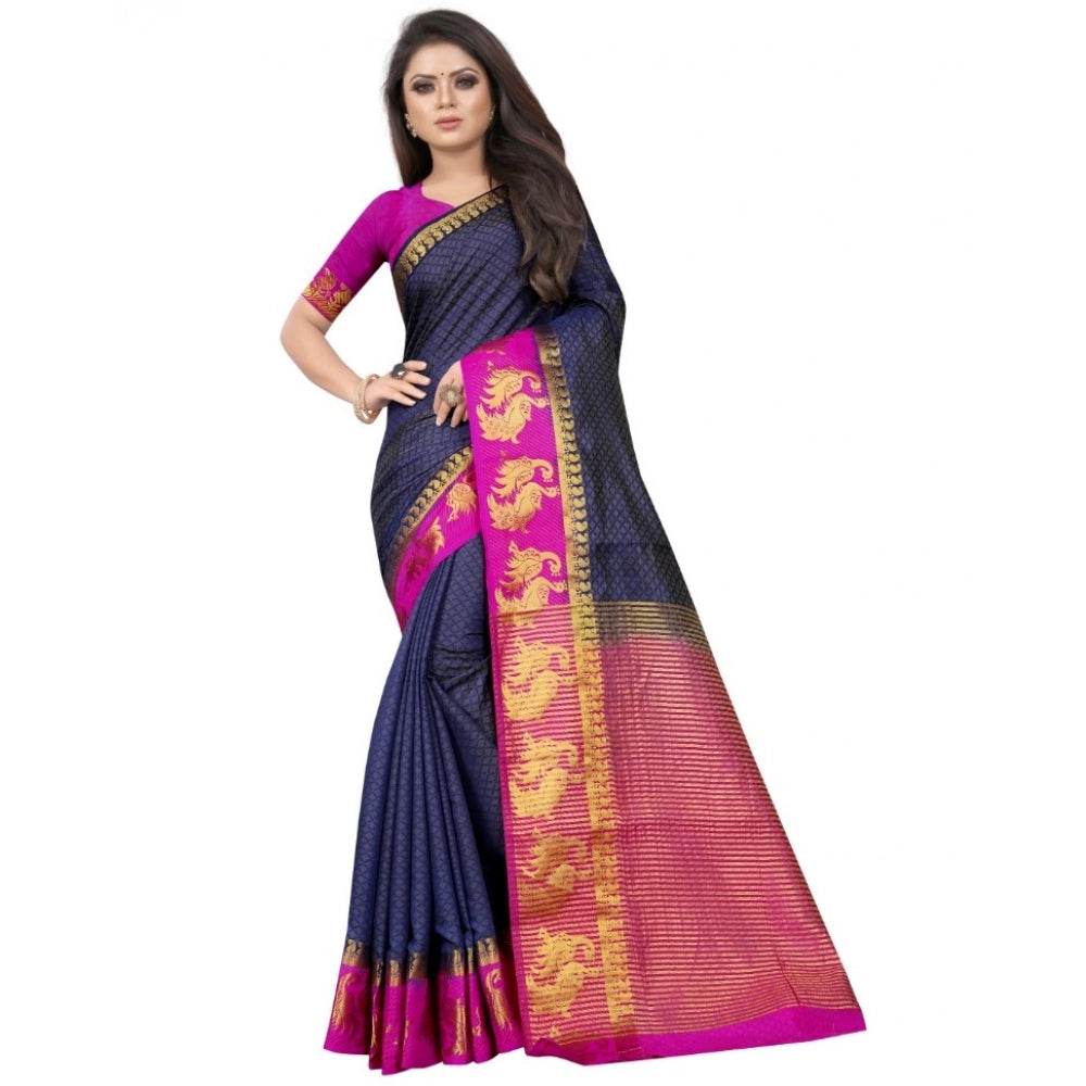 Rani Rangoli Kanjivaram Silk Saree With Unstitched Blouse Piece