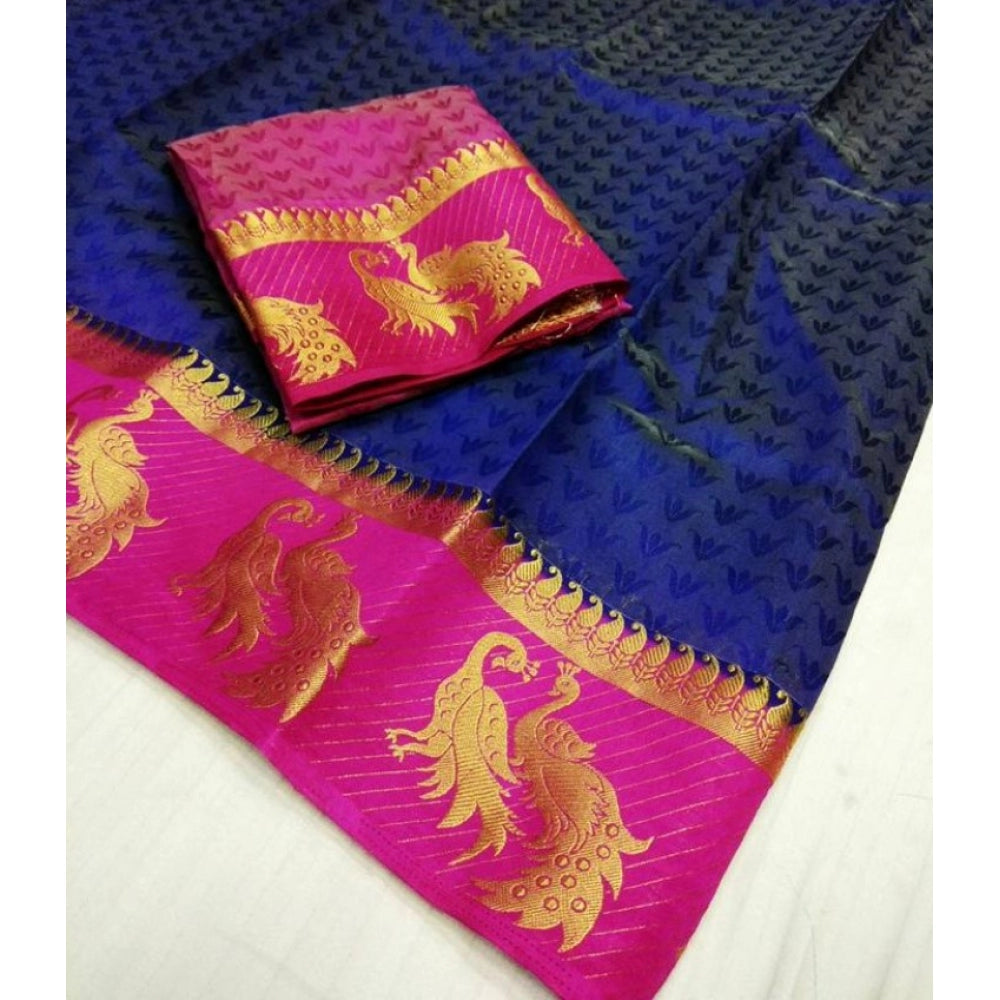 Rani Rangoli Kanjivaram Silk Saree With Unstitched Blouse Piece