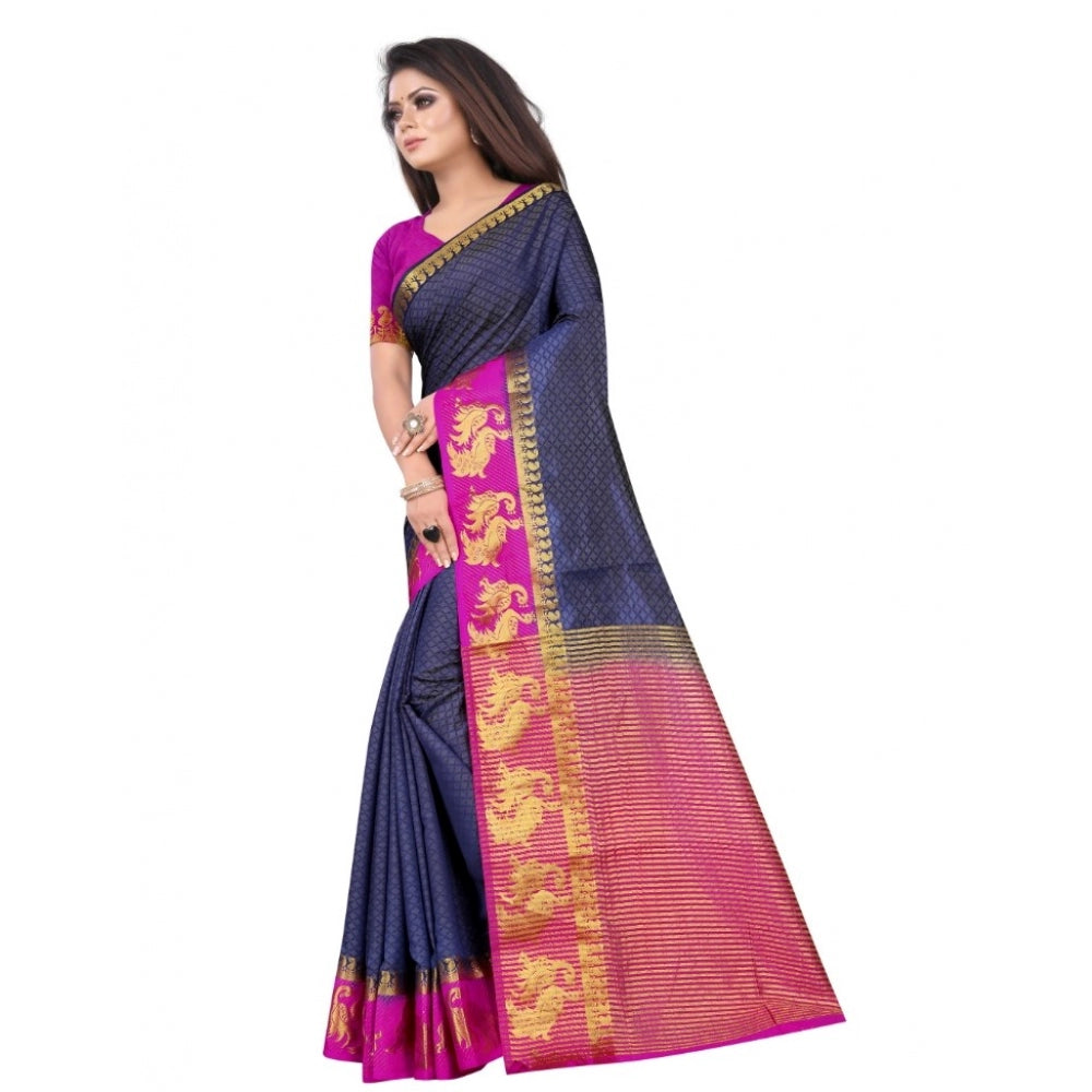 Rani Rangoli Kanjivaram Silk Saree With Unstitched Blouse Piece